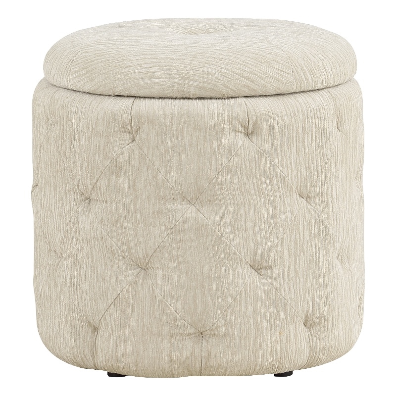 Scranton & Co Round Storage Ottoman in Linen Cream Fabric with Lift-Off Top