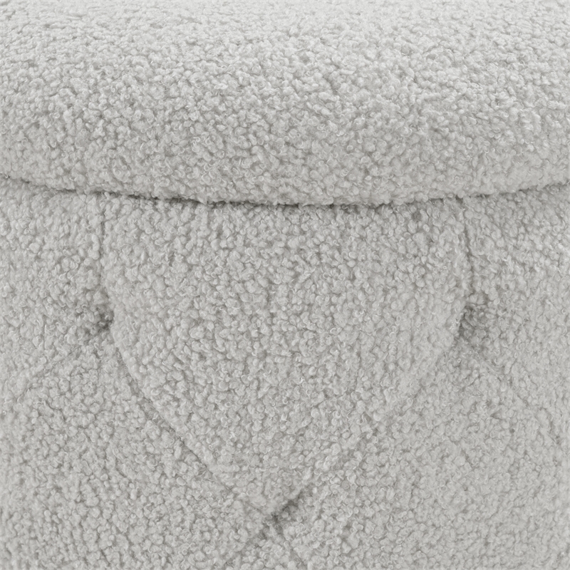 Scranton & Co Round Storage Ottoman in Sherpa Fog Gray Fabric with Lift-Off Top