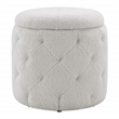 Scranton & Co Round Storage Ottoman in Sherpa Fog Gray Fabric with Lift-Off Top