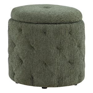 Scranton & Co Round Storage Ottoman in Pine Green Fabric with Lift-Off Top