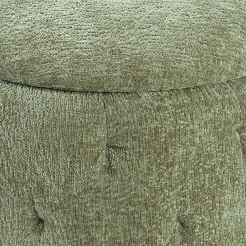 Scranton & Co Round Storage Ottoman in Spring Green Fabric with Lift-Off Top