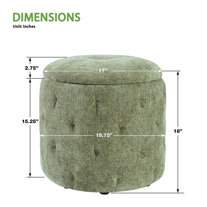 Scranton & Co Round Storage Ottoman in Spring Green Fabric with Lift-Off Top