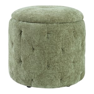 Scranton & Co Round Storage Ottoman in Spring Green Fabric with Lift-Off Top