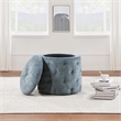 Scranton & Co Round Storage Ottoman in Sky Blue Fabric with Lift-Off Top