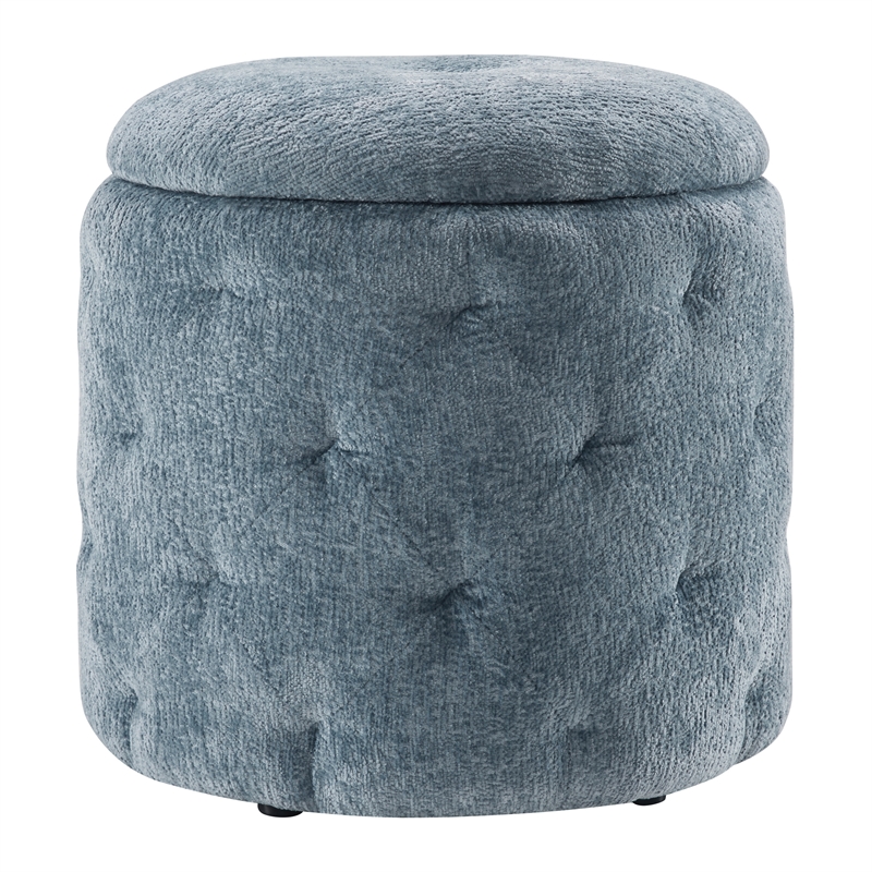 Scranton & Co Round Storage Ottoman in Sky Blue Fabric with Lift-Off Top