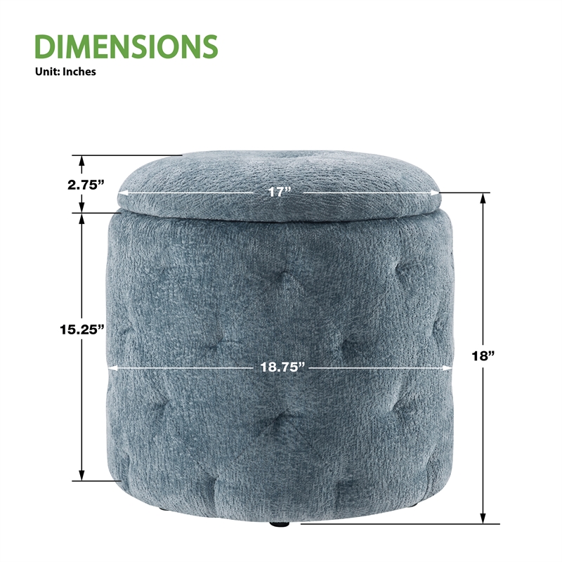 Scranton & Co Round Storage Ottoman in Sky Blue Fabric with Lift-Off Top
