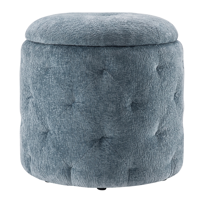 Scranton & Co Round Storage Ottoman in Sky Blue Fabric with Lift-Off Top