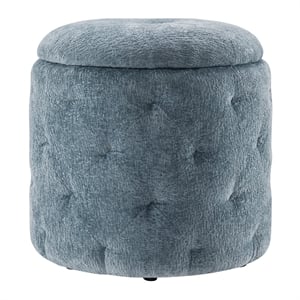 Scranton & Co Round Storage Ottoman in Sky Blue Fabric with Lift-Off Top
