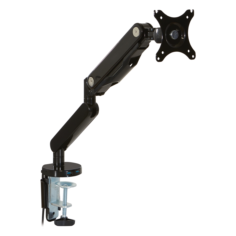 Scranton & Co Single Monitor Arm with USB 3.0 Port in Black Aluminum