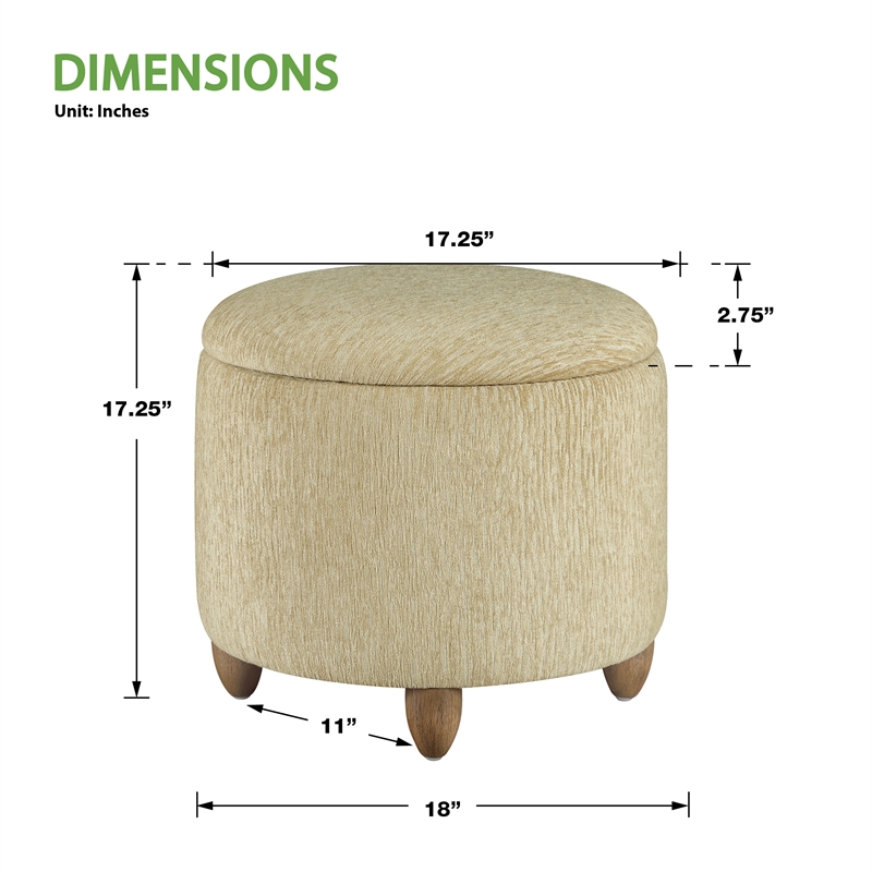 Scranton & Co Round Storage Ottoman in Camel Fabric with Medium Oak Legs