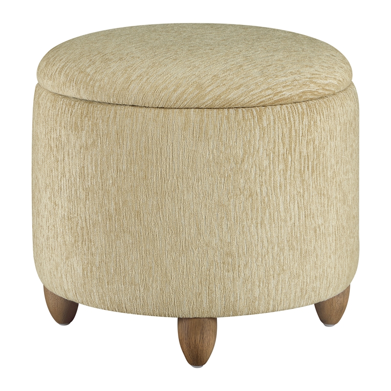 Scranton & Co Round Storage Ottoman in Camel Fabric with Medium Oak Legs