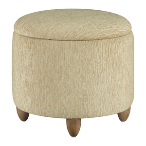 Scranton & Co Round Storage Ottoman in Camel Fabric with Medium Oak Legs