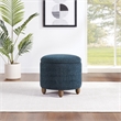 Scranton & Co Round Storage Ottoman in Indigo Fabric with Medium Oak Legs