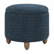 Scranton & Co Round Storage Ottoman in Indigo Fabric with Medium Oak Legs