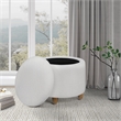 Scranton & Co Round Storage Ottoman in Ivory Sherpa with Medium Oak Legs