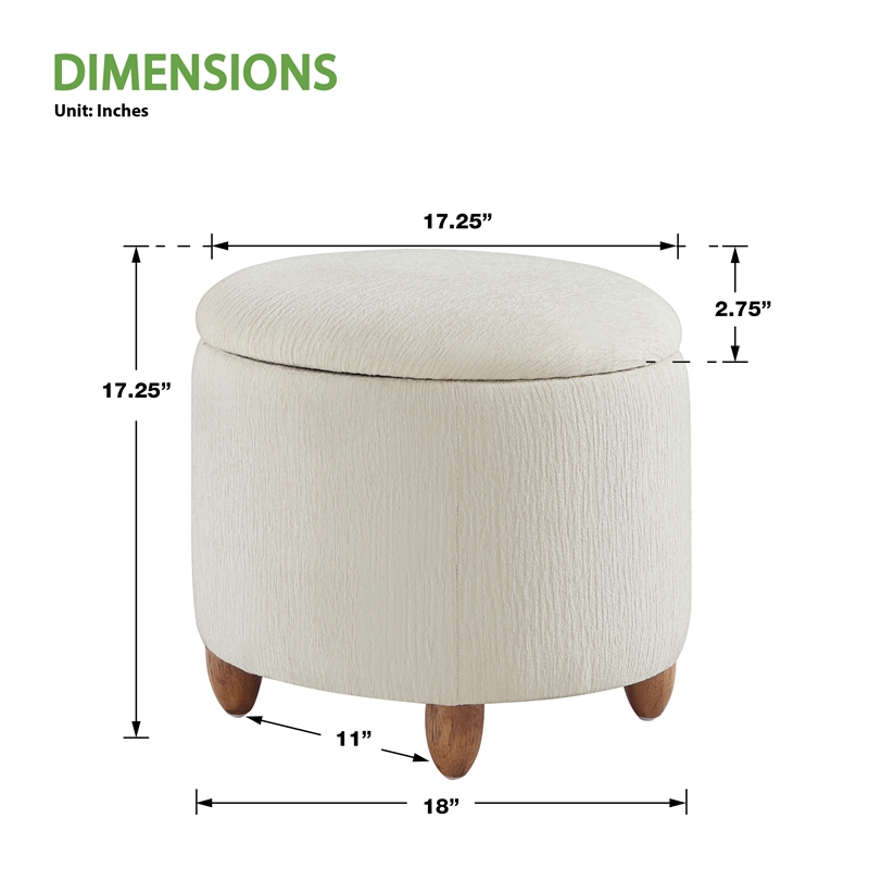 Scranton & Co Round Storage Ottoman in Snow White with Medium Oak Legs