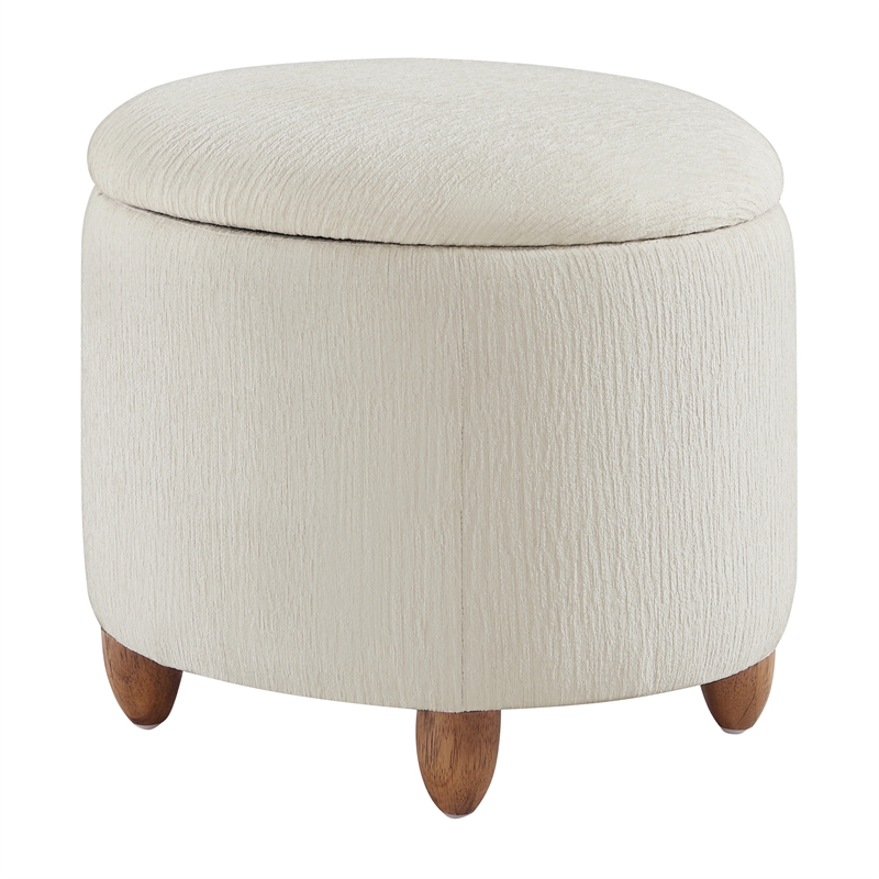 Scranton & Co Round Storage Ottoman in Snow White with Medium Oak Legs
