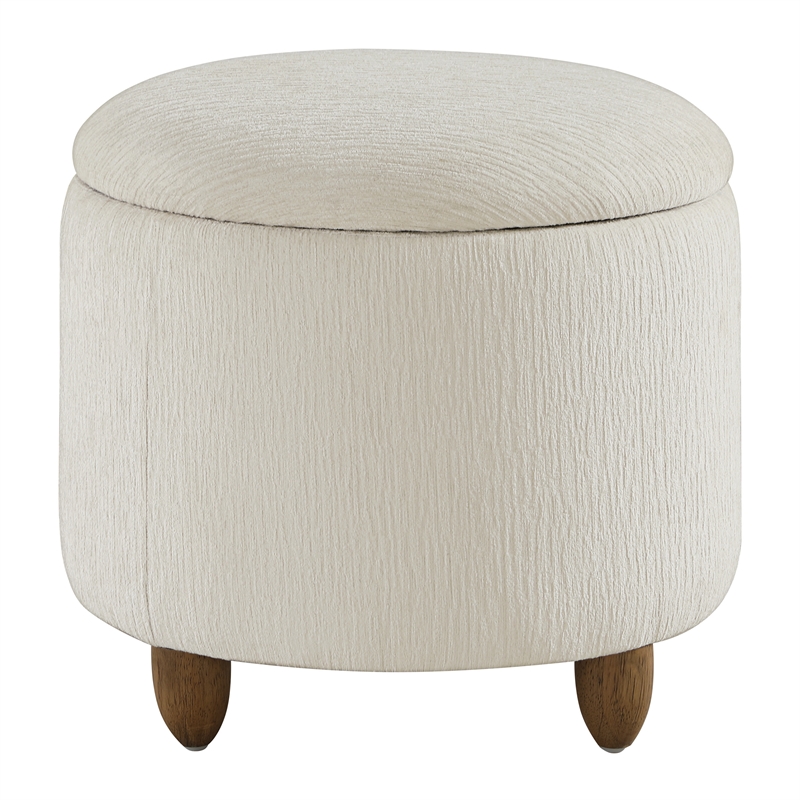 Scranton & Co Round Storage Ottoman in Snow White with Medium Oak Legs