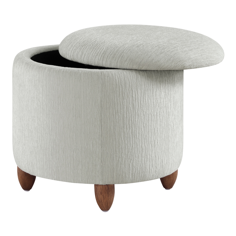 Scranton & Co Round Storage Ottoman in Platinum Gray with Medium Oak Legs