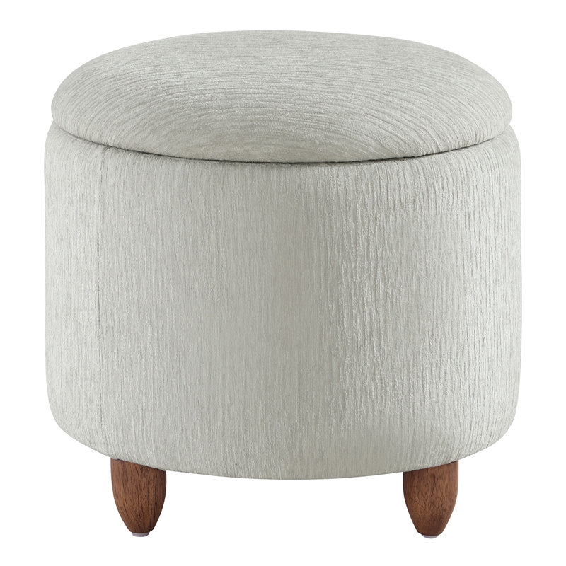 Scranton & Co Round Storage Ottoman in Platinum Gray with Medium Oak Legs