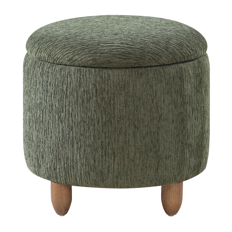 Scranton & Co Round Storage Ottoman in Pine Fabric with Medium Oak Legs