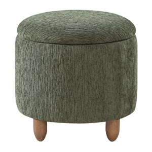 Scranton & Co Round Storage Ottoman in Pine Fabric with Medium Oak Legs