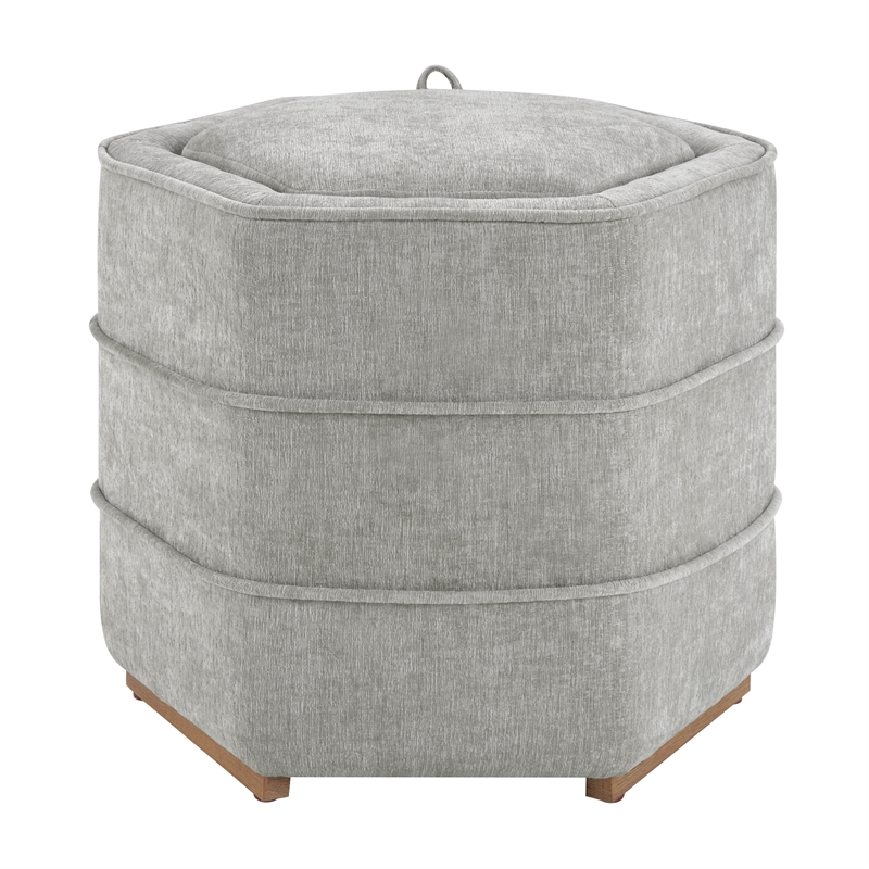 Scranton & Co Fog Gray Fabric 6-Sided Hexagon Storage Ottoman Assembled