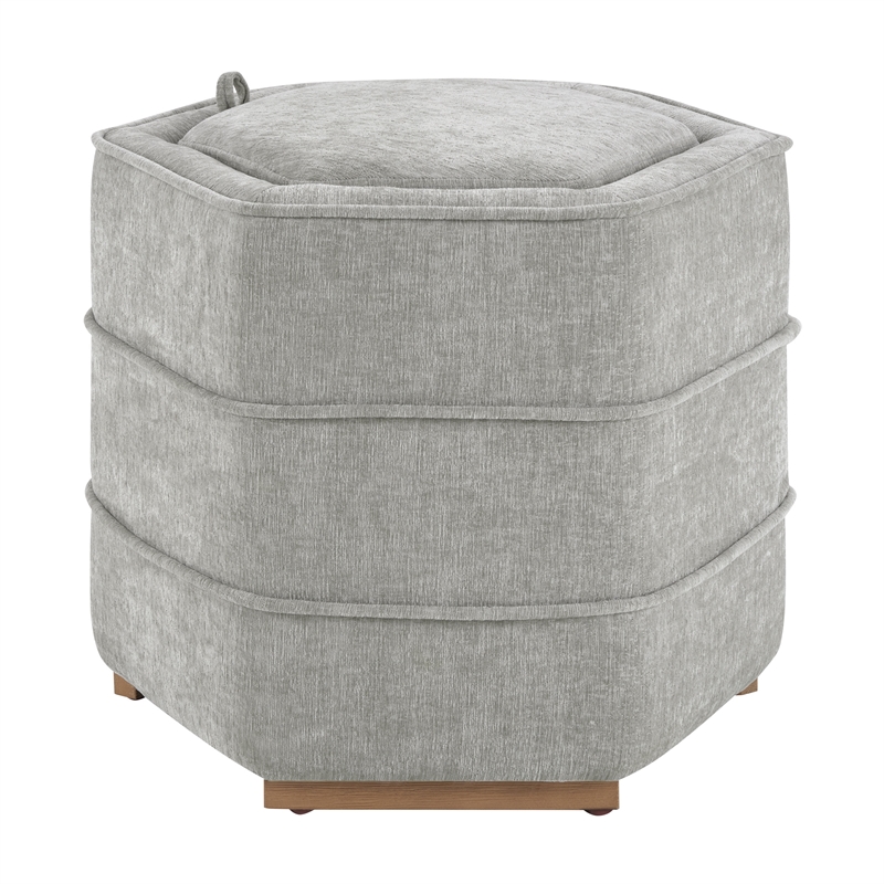 Scranton & Co Fog Gray Fabric 6-Sided Hexagon Storage Ottoman Assembled