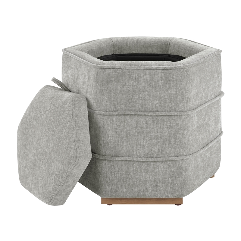 Scranton & Co Fog Gray Fabric 6-Sided Hexagon Storage Ottoman Assembled