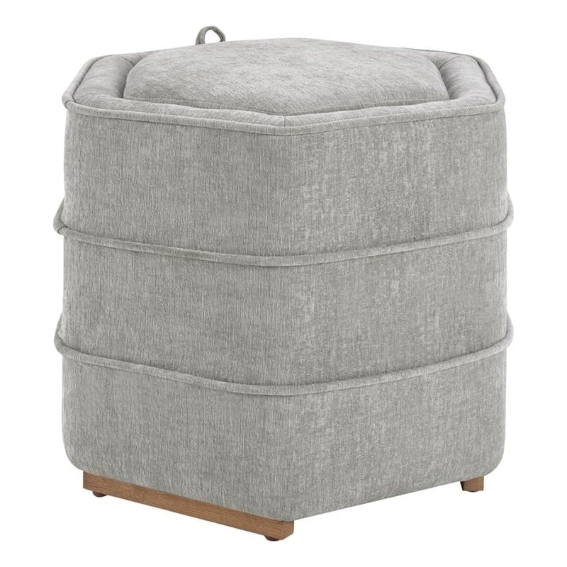 Scranton & Co Fog Gray Fabric 6-Sided Hexagon Storage Ottoman Assembled