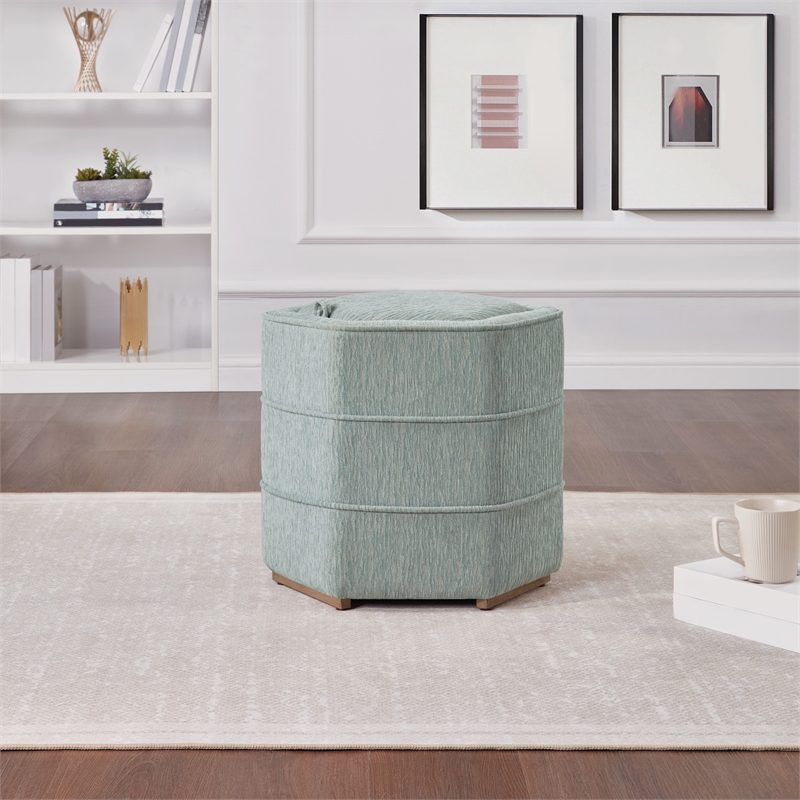 Scranton & Co Mist Gray Fabric 6-Sided Hexagon Storage Ottoman Assembled