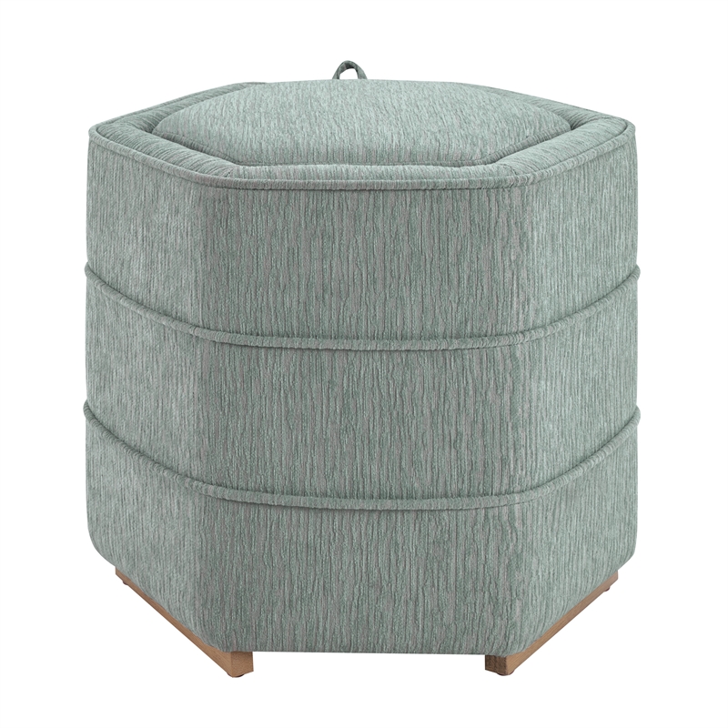 Scranton & Co Mist Gray Fabric 6-Sided Hexagon Storage Ottoman Assembled