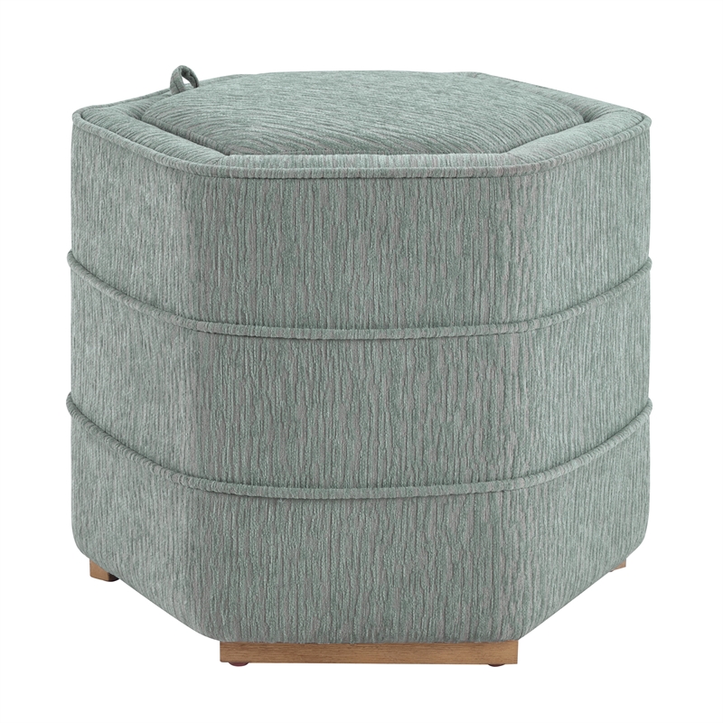 Scranton & Co Mist Gray Fabric 6-Sided Hexagon Storage Ottoman Assembled