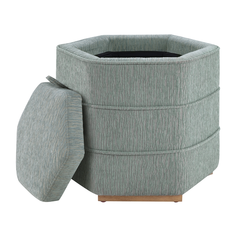 Scranton & Co Mist Gray Fabric 6-Sided Hexagon Storage Ottoman Assembled