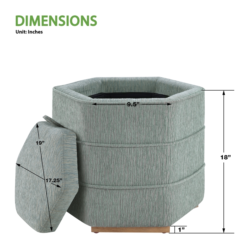 Scranton & Co Mist Gray Fabric 6-Sided Hexagon Storage Ottoman Assembled