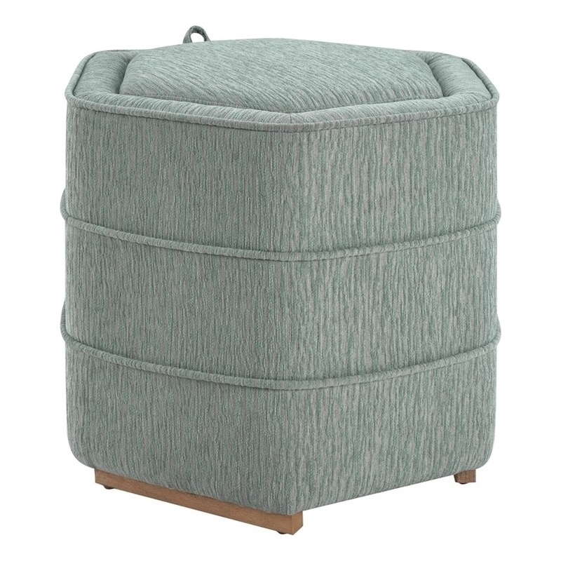 Scranton & Co Mist Gray Fabric 6-Sided Hexagon Storage Ottoman Assembled