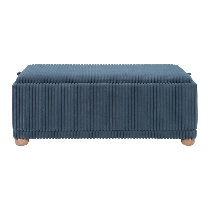 Scranton & Co Blue Cord Fabric Flip Top Tray Storage Bench Natural Wood
