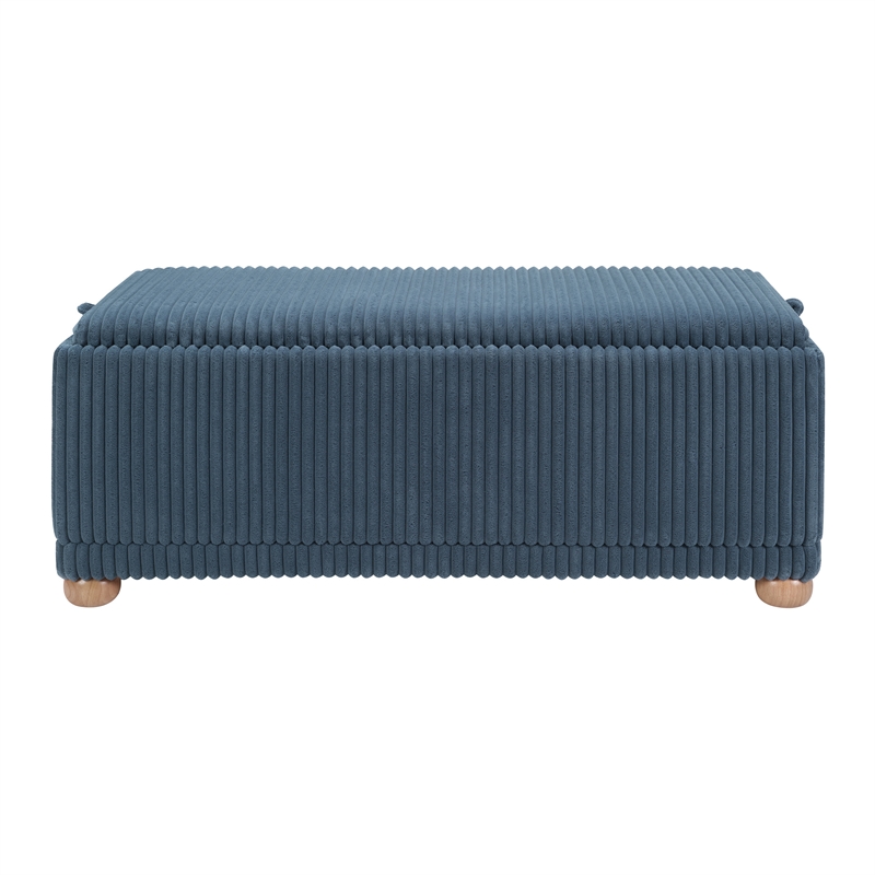 Scranton & Co Blue Cord Fabric Flip Top Tray Storage Bench Natural Wood