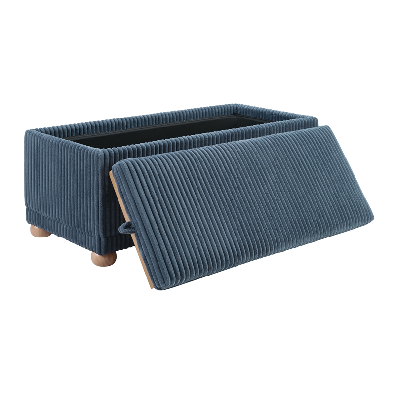 Scranton & Co Blue Cord Fabric Flip Top Tray Storage Bench Natural Wood