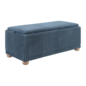 Scranton & Co Blue Cord Fabric Flip Top Tray Storage Bench Natural Wood