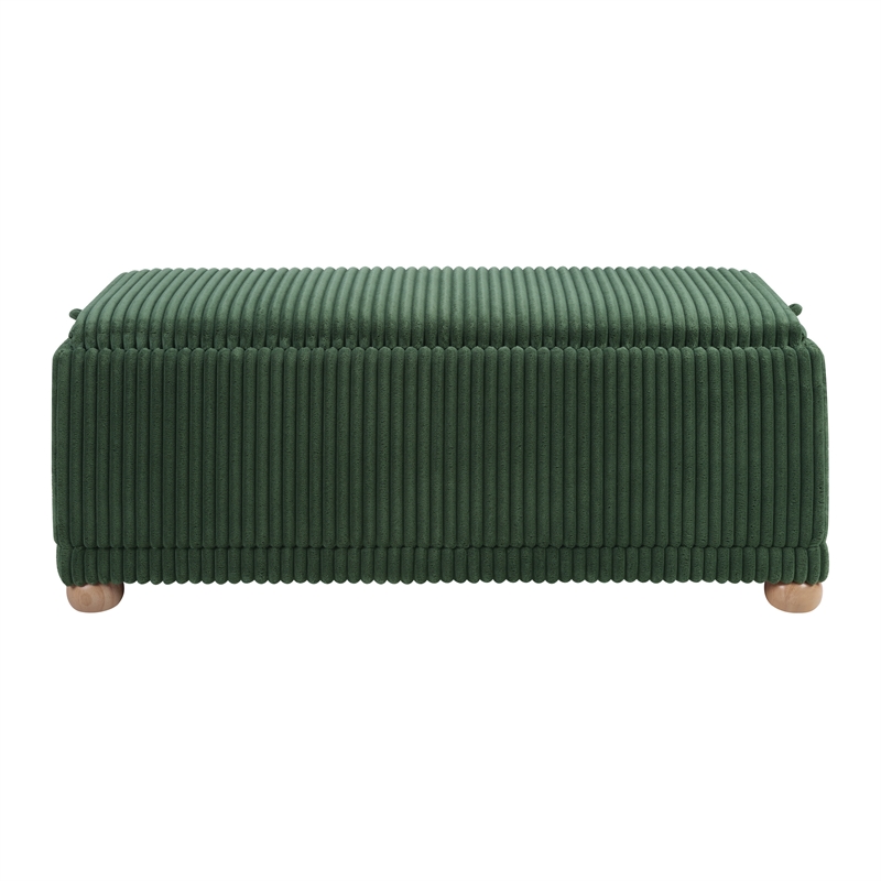 Scranton & Co Green Cord Fabric Flip Top Tray Storage Bench Natural Wood