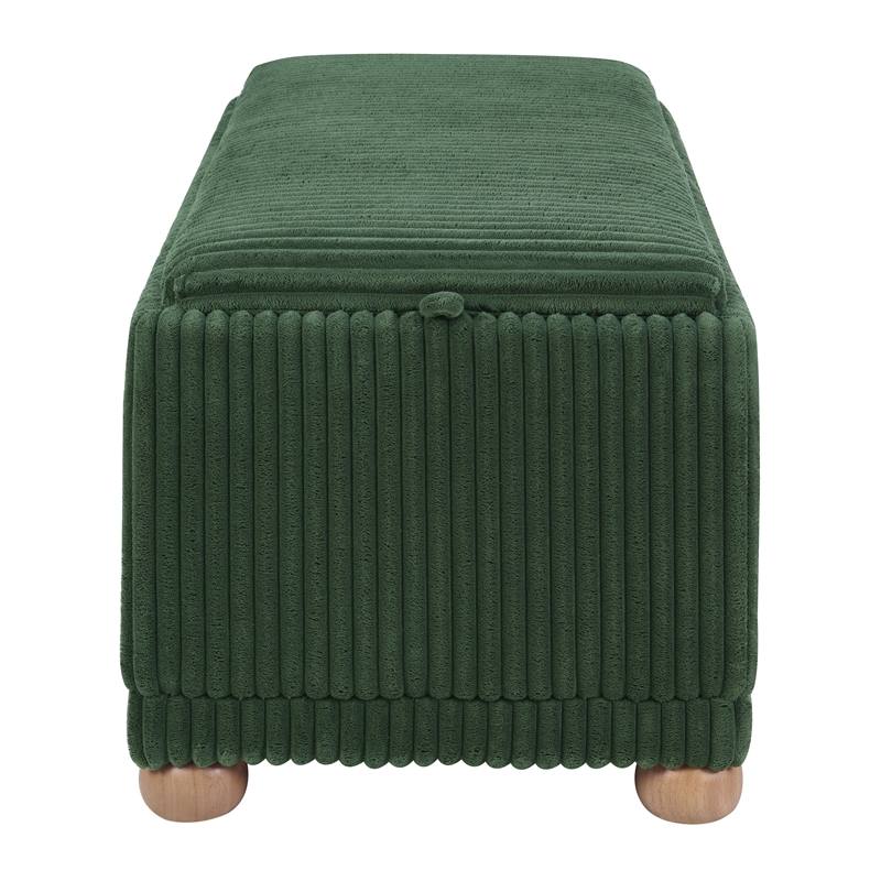 Scranton & Co Green Cord Fabric Flip Top Tray Storage Bench Natural Wood