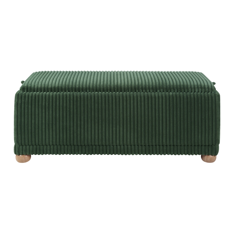 Scranton & Co Green Cord Fabric Flip Top Tray Storage Bench Natural Wood