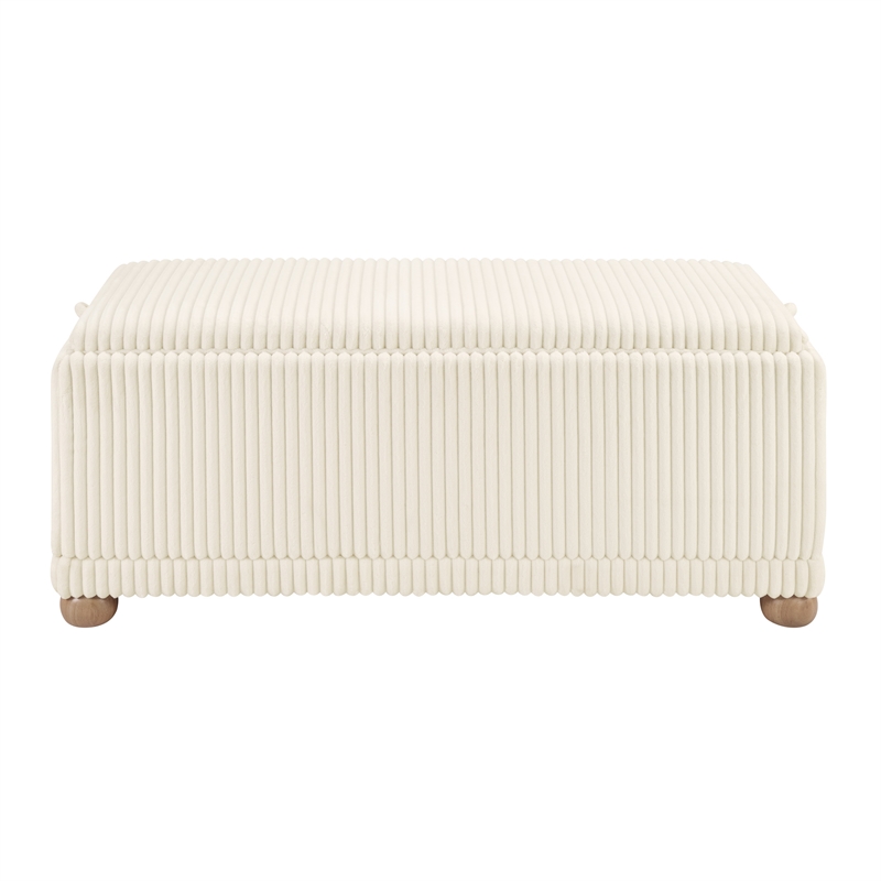 Scranton & Co White Cord Fabric Flip Top Tray Storage Bench Natural Wood