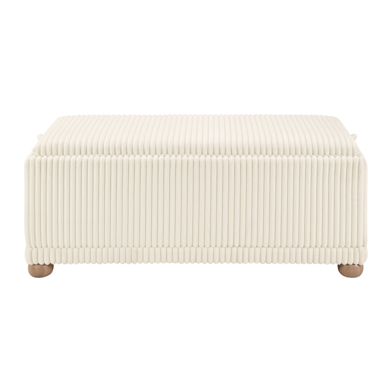 Scranton & Co White Cord Fabric Flip Top Tray Storage Bench Natural Wood