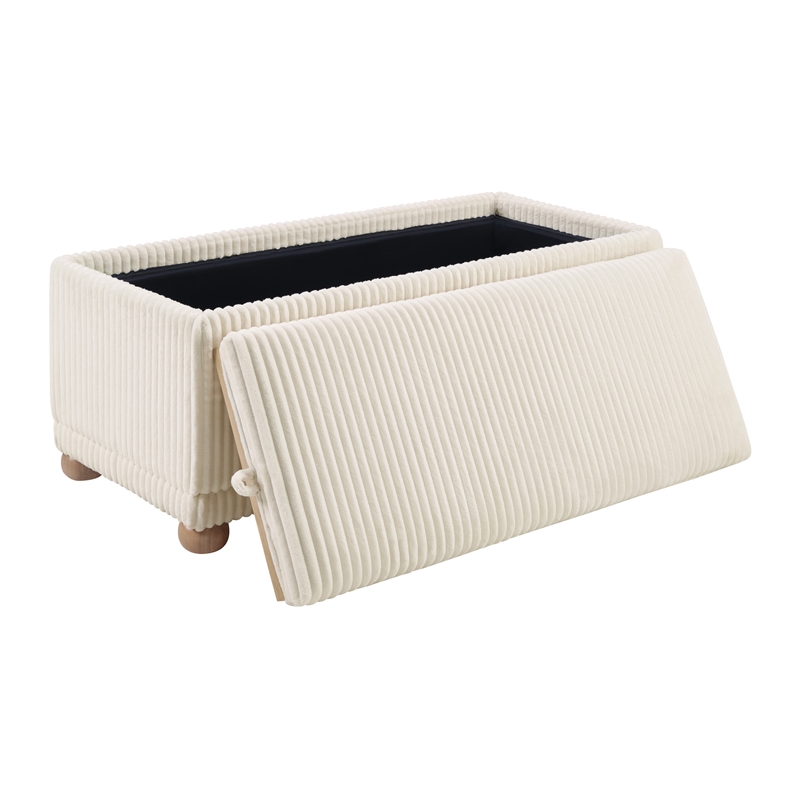 Scranton & Co White Cord Fabric Flip Top Tray Storage Bench Natural Wood