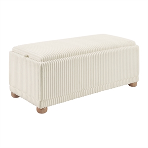 Scranton & Co White Cord Fabric Flip Top Tray Storage Bench Natural Wood