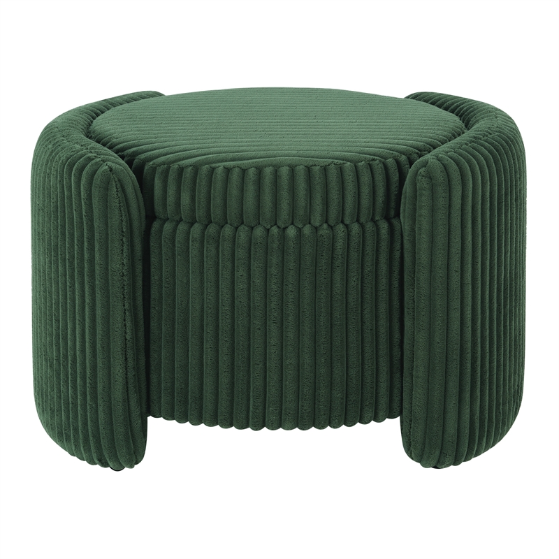 Scranton & Co Green Fabric Round Storage Ottoman with Mango Wood Flip Top