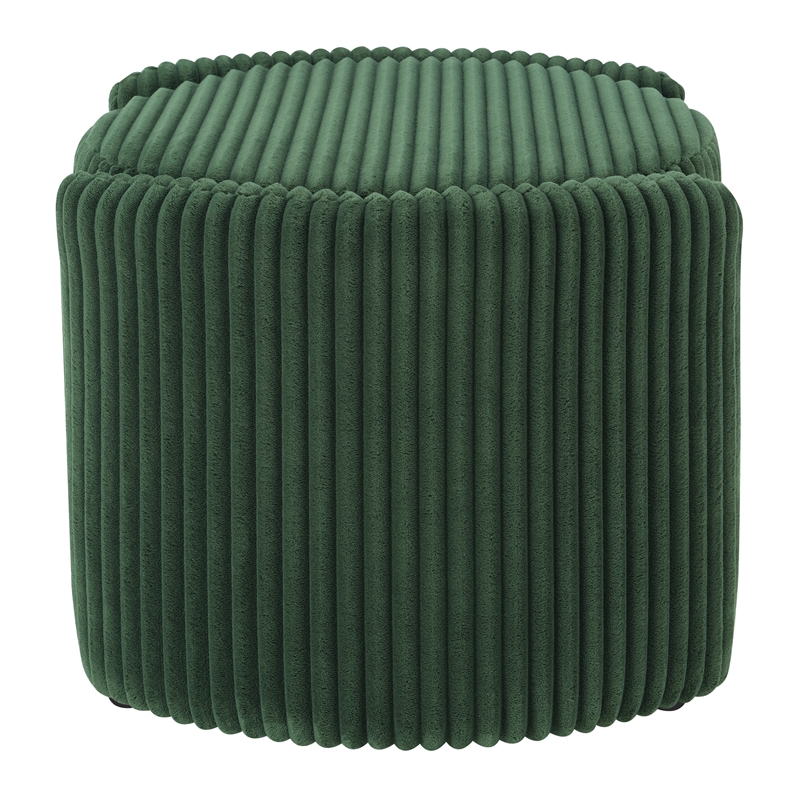 Scranton & Co Green Fabric Round Storage Ottoman with Mango Wood Flip Top