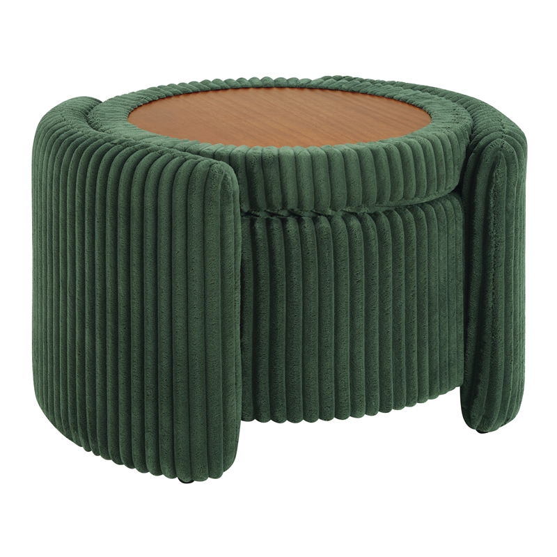 Scranton & Co Green Fabric Round Storage Ottoman with Mango Wood Flip Top